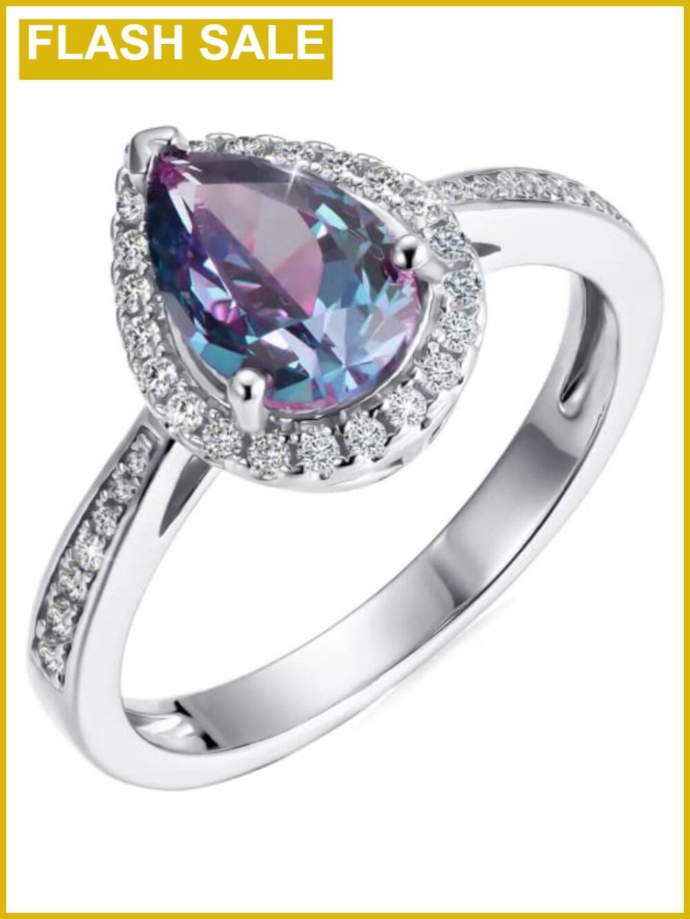 Sterling Silver Alexandrite Ring Halo Engagement Cocktail Statement